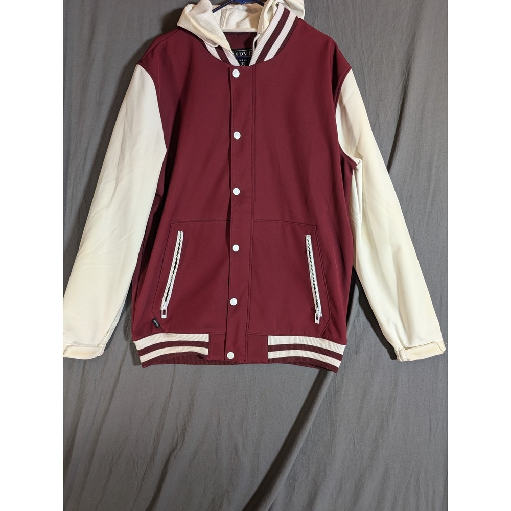 EMPYRE Varsity  Mens‎ L Jacket Burgundy Cream Hooded Baseball Style
